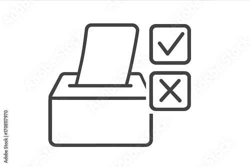 Ballot box line icon. Voting concept vector illustration. Election day symbol. Democratic choice and decision making. Vote paper in a box. Yes no checkmark. Poll sign.
