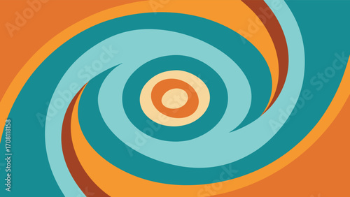 Concentric Circles Swirl In Orange Teal And Cream Colors abstract background