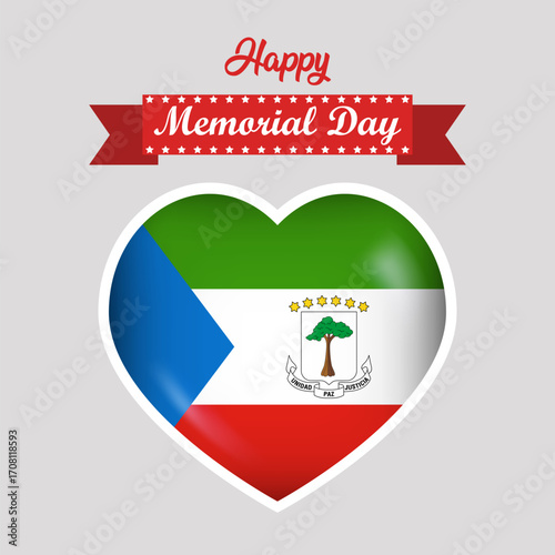 Happy Memorial Day Equatorial Guinea Flag Heart Banner