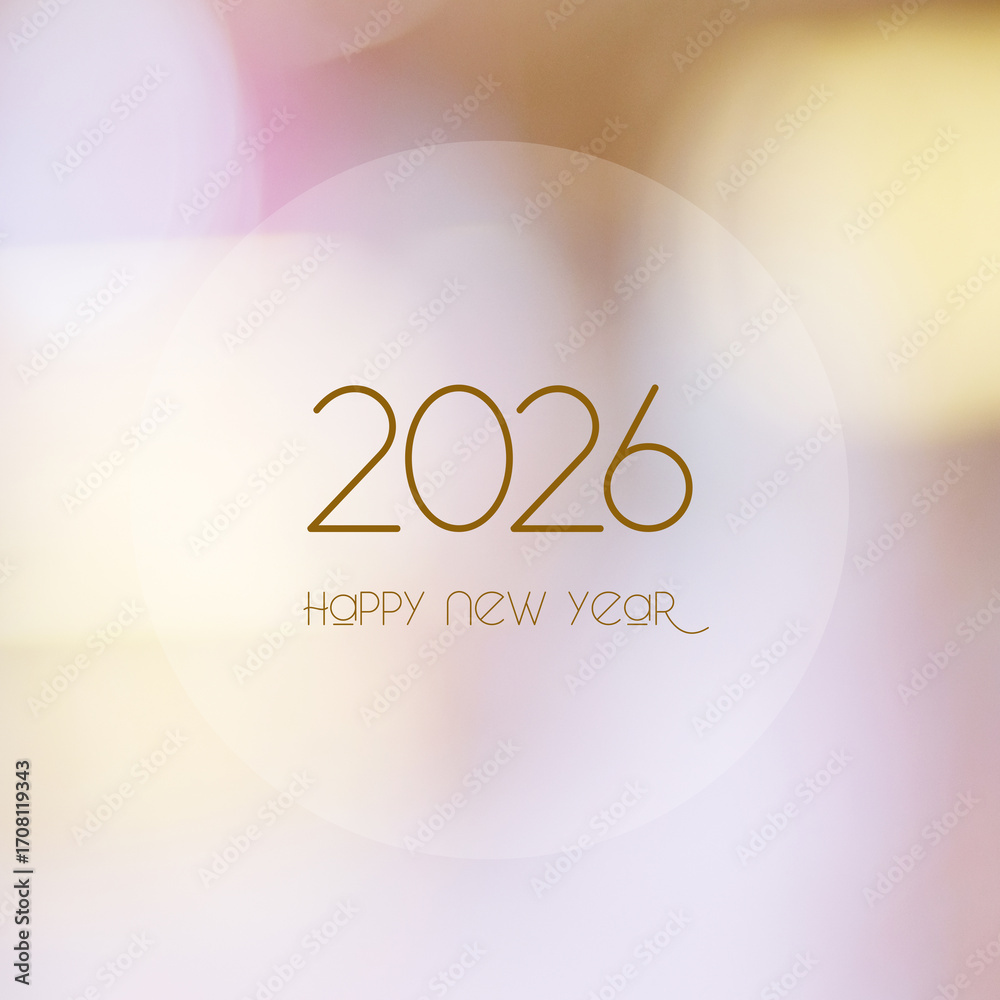 Obraz premium Happy New Year 2026 on blur abstract bokeh background, new year greeting card, banner