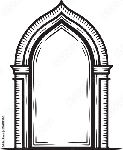 Gothic archway entrance architectural element silhouette isolated on white background