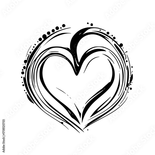 Abstract black heartshaped drawing depicting loves beauty, suitable for valentines day, romance, and relationship concepts in design projects.