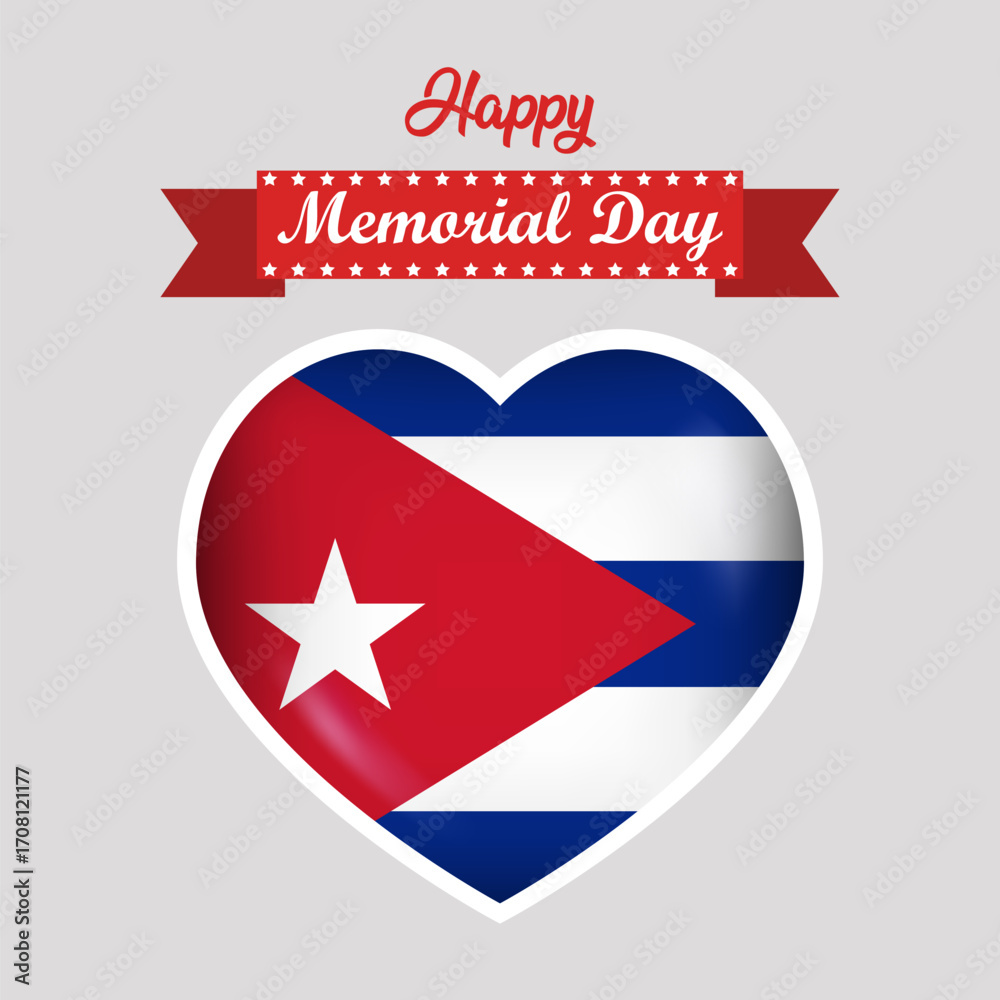 Obraz premium Happy Memorial Day Cuba Flag Heart Banner