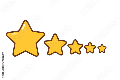 Five star rating icon set. Golden stars for review, feedback, and quality ranking. Customer satisfaction and evaluation symbol. Vector cartoon illustration for web design.