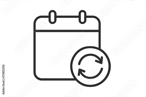 Calendar sync icon. Recurring event, schedule update, and subscription renewal concept. Vector line art for planning, agenda, and project management. Simple outline pictogram.