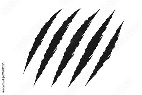 Claw scratch marks. Monster or animal attack slash. Vector illustration of a ripped, torn, and damaged surface. Predator talons trail. Danger, horror, and aggression concept.