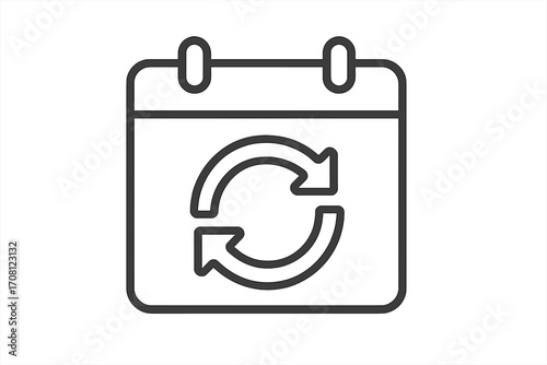 Calendar sync icon for schedule update and refresh. Recurring event and appointment reminder. Agenda planning, date management, and continuous process loop symbol.