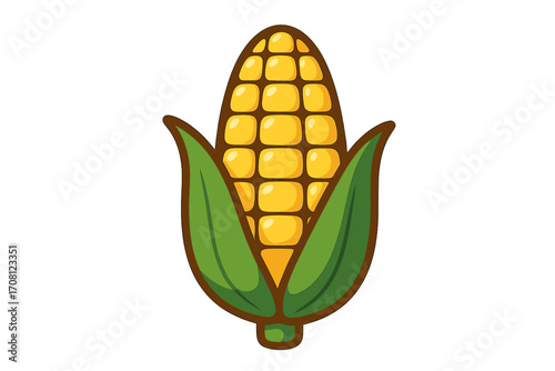 Corn on the cob cartoon vector icon. Maize vegetable symbol illustration. Fresh food for healthy eating. Farm harvest agriculture concept. Organic sweetcorn graphic element design.