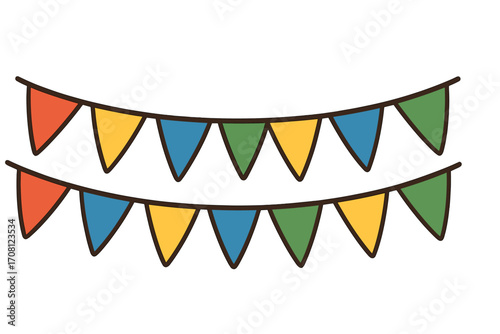 Colorful party bunting flag banner vector illustration. Garland for birthday, festival, and carnival celebration. Flat cartoon style decorative element on transparent background.
