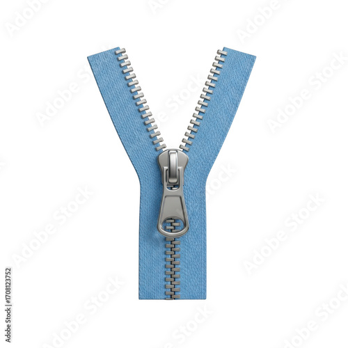 A closeup of a blue zipper isolated on transparent background