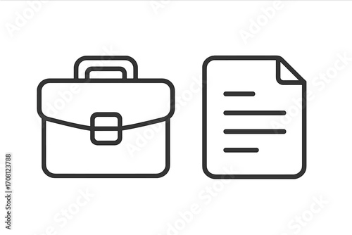 Business portfolio linear icon set. Briefcase and document symbol. Simple outline for job, career, and employment concepts. Work case and resume or contract file pictogram.