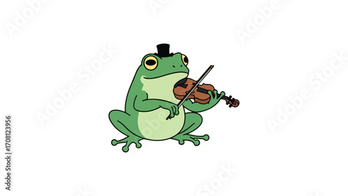 A Cute Cartoon Frog Character Playing the Violin, a Charming and Musical Mascot for Music and Entertainment Designs