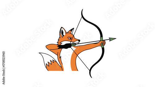 A Cute Cartoon Fox Character as an Archer with a Bow and Arrow, a Cunning and Adventurous Mascot for Sports and Games