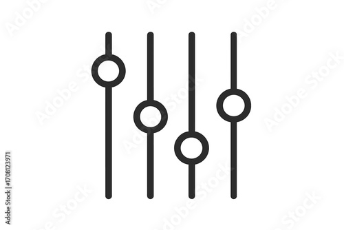 Slider control icon. Adjustment and settings symbol. Concept of level, balance, and parameters. Filter options for user interface. Sound mixer or equalizer faders. Simple vector line illustration.