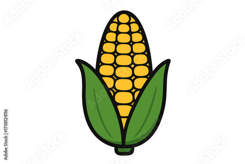 Corn on the cob vector icon. Cartoon maize illustration. Fresh organic vegetable, sweetcorn for healthy food concept. Agriculture, farm harvest symbol. Flat design isolated.