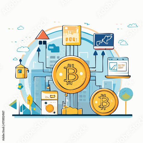 Bitcoin Cryptocurrency Network: Global Finance Technology Illustration