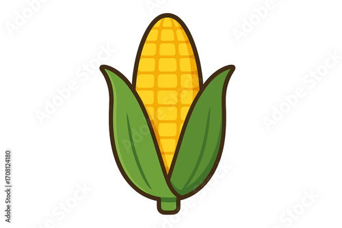 Corn on the cob icon. Sweetcorn fresh vegetable food. Vector cartoon illustration in flat style. Maize agriculture symbol for farming, harvest, and healthy eating concept.
