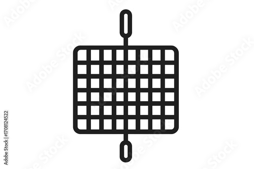 Barbecue grill grate icon. BBQ cooking grid for grilling meat, fish, vegetables. Outdoor summer picnic equipment symbol. Vector line art illustration with transparent background.