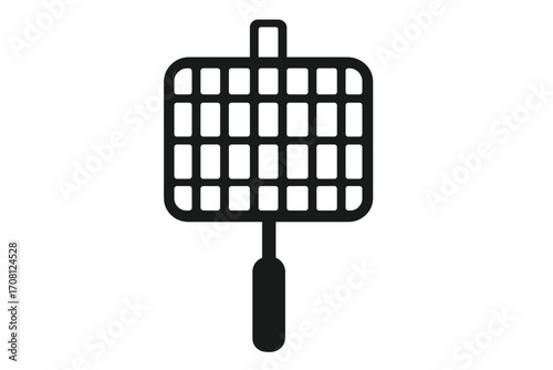 Grill basket icon for barbecue. BBQ tool silhouette for grilling fish, meat, and vegetables. Simple vector illustration of a grilling rack for outdoor cooking and picnics.