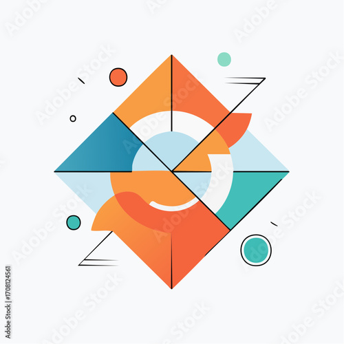 Abstract Geometric Design with Orange and Teal Shapes