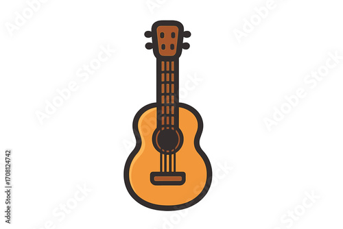 Acoustic guitar icon in flat cartoon style. String musical instrument symbol for music concepts. Vector illustration for song, melody, band, or concert design element.