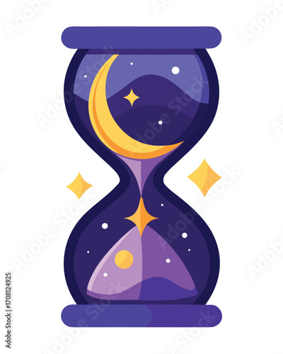 Mystical hourglass illustration with swirling sand and magical glow symbolizing time and transformation