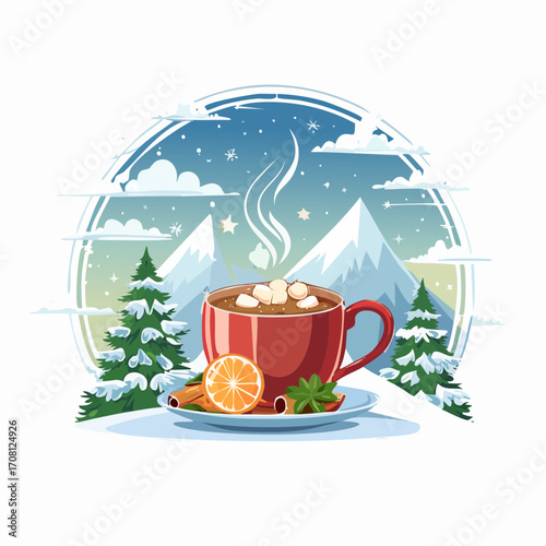 Winter Hot Chocolate with Mountain View