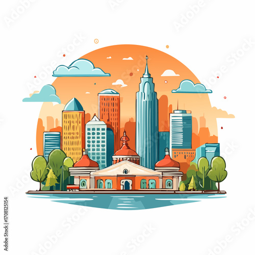 Cityscape at Sunset Pixel Art Illustration