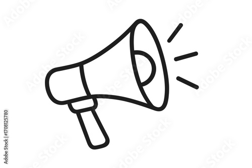 Megaphone icon linear style. Loudspeaker symbol. Concept of announcement, marketing, advertising, promotion. Communication, protest, attention, alert. Loud voice cartoon vector.