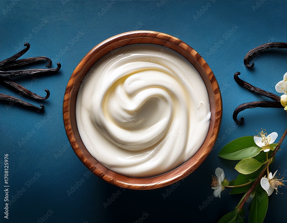 Fototapeta premium a bowl of vanilla yogurt top view