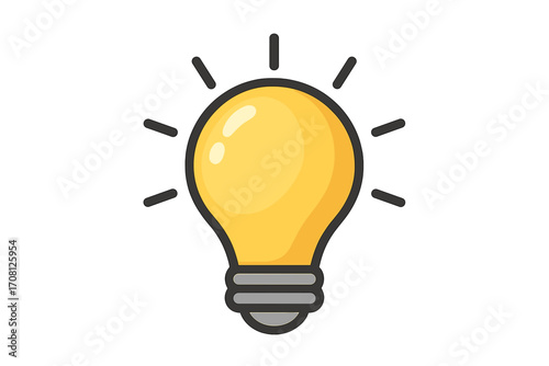 Light bulb icon vector. Concept of a great idea, solution, innovation, creativity. Bright electric lamp symbol for energy, thinking, inspiration. Flat cartoon graphic design.