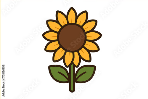 Sunflower icon flat style. Flower decoration. Vector cartoon illustration. Yellow summer plant. Simple floral graphic for nature, garden. Isolated symbol. Botany bloom.