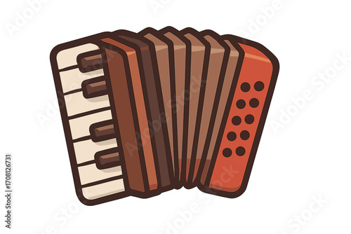 Classic accordion musical instrument vector icon. Cartoon illustration for folk music concept. Vintage button accordion with keyboard for playing melody, harmony and sound.