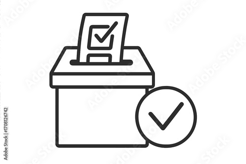 Vote icon, ballot box symbol. Election day, democracy concept. Casting vote for political choice. Referendum poll illustration. Decision making, suggestion linear vector graphic.