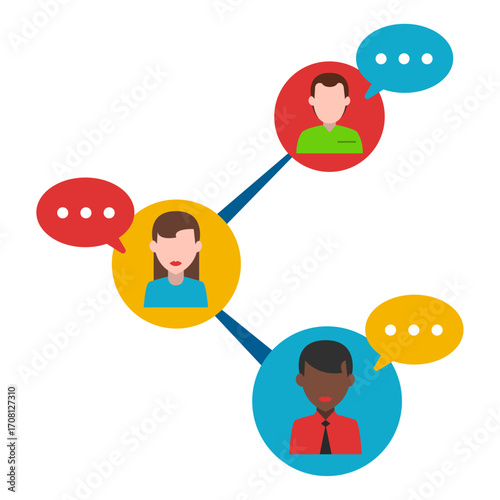 Business team communication and social networking vector concept illustration