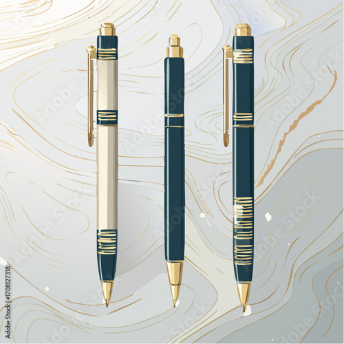 Elegant Pens on Marble Background