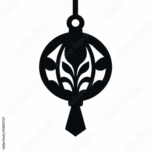 Illustration of a hanging chinese lantern, featuring intricate cutout designs and a decorative tassel at the bottom