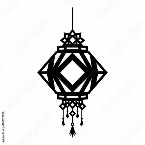 Vector art of intricate chinese lantern, showcasing traditional asian design and cultural symbolism in a striking black silhouette