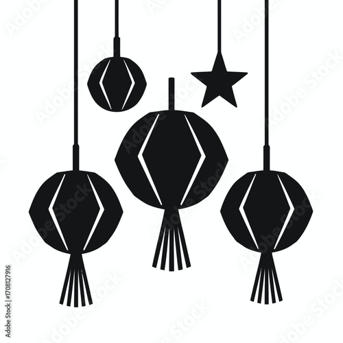 Vector art of collection of chinese lanterns, a traditional decoration for festivals and celebrations in asian culture