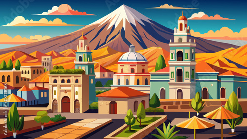 Arequipa’s Historic Centre in Peru radiates volcanic white-stone facades, graceful arches, and quiet monasteries beneath towering Misti volcano, blending indigenous traditions and colonial architectur