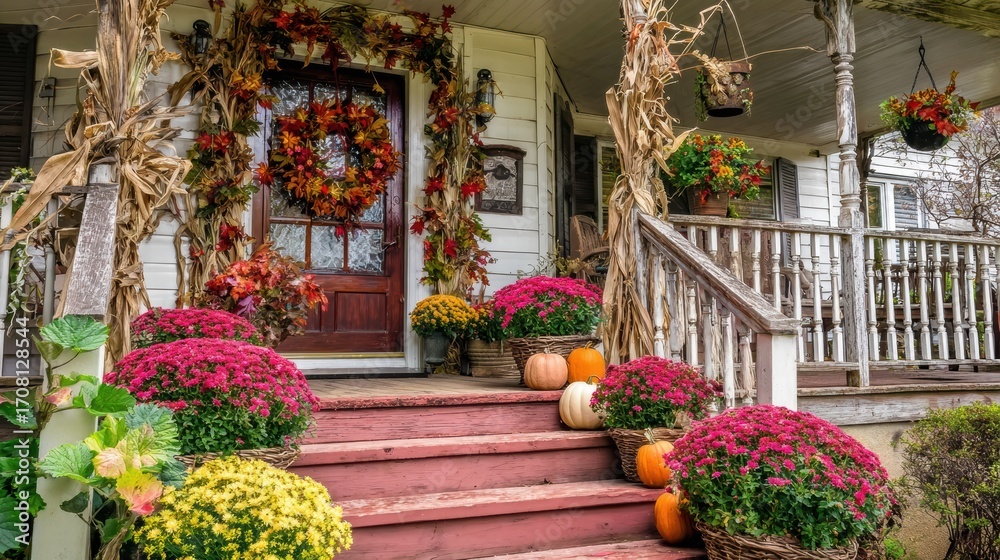 Obraz premium Warm autumn decorations with natural elements pumpkins leaves candles and fabric.