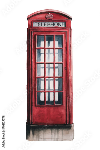 Red Telephone Booth Vector Illustration in Watercolor Style for London Design