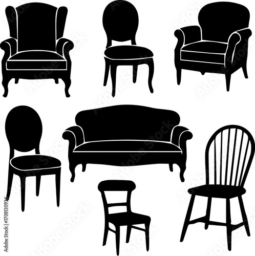 Vintage Chair Silhouettes Collection Vector