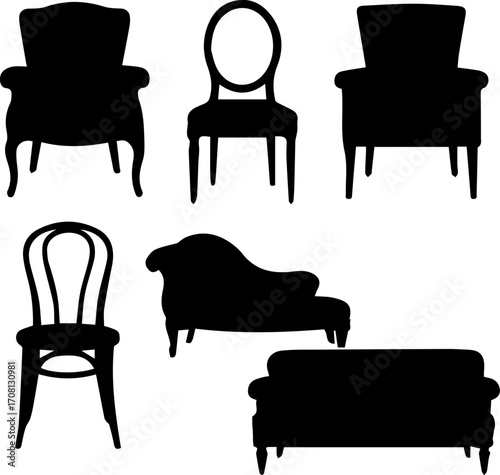 Vintage Chair Silhouettes Collection Vector