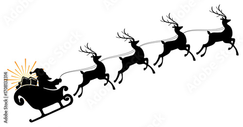 illustration of santa claus with reindeer sleigh
