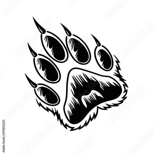 Animal paw Print illustration black and wehite Paw Icon on white background