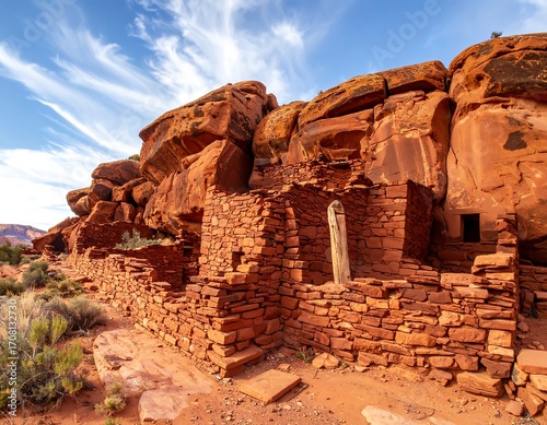 Ancient Puebloan Ruins in Desert Landscape