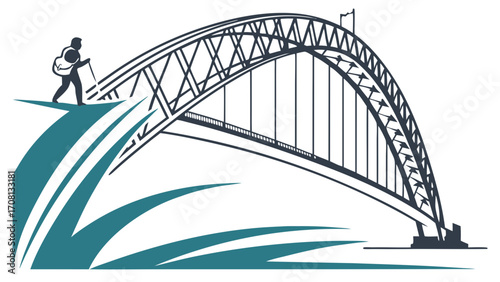 Iconic Sydney Harbour Bridge with Hiking Figure