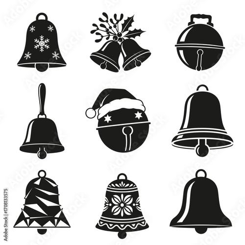 Vector art of collection of christmas bells silhouette for holiday decoration and design element, a festive and decorative illustration