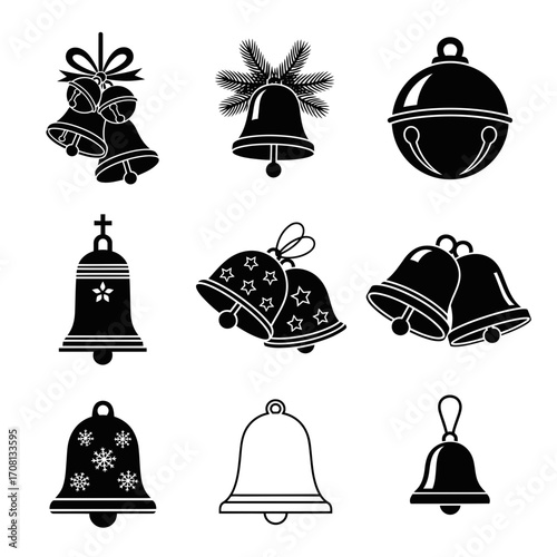 Vector art of christmas bells silhouette, a festive and decorative collection for holiday design elements and winter celebration